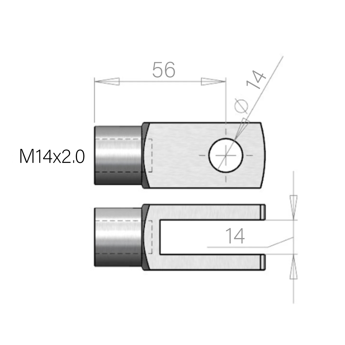 NitroLift 14mm Hole Clevis To Fit M14 Thread